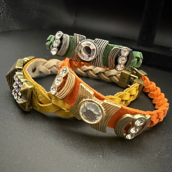 Lia Sophia Yellow, Green, and Orange Leather Braided Bracelets Bundle - Picture 7 of 7